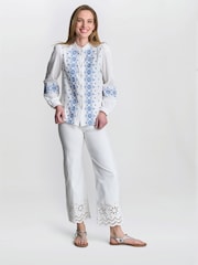 Gina Bacconi Clare Cotton Muslin Embroidered White Shirt - Image 5 of 6