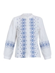 Gina Bacconi Clare Cotton Muslin Embroidered White Shirt - Image 6 of 6