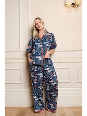 Their Nibs Navy Blue Lucky Love Cotton Voile Oversized Long Pyjamas Set - Image 1 of 5