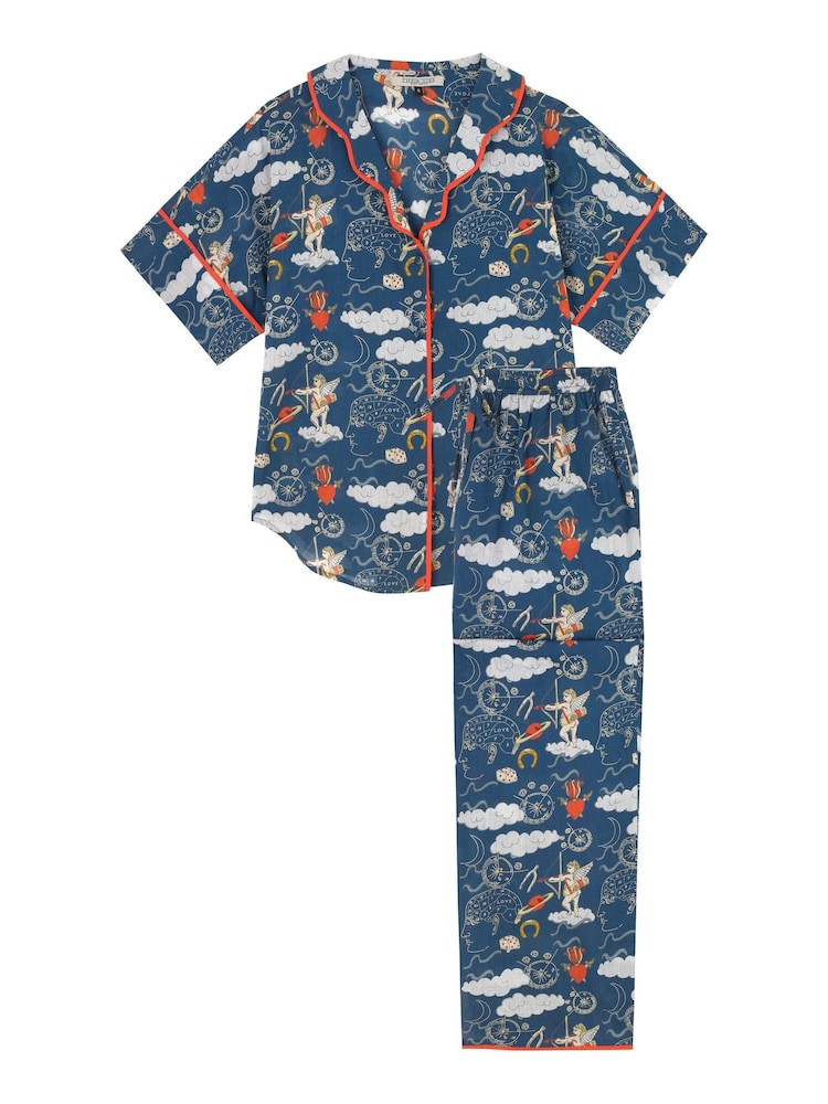 Their Nibs Navy Blue Lucky Love Cotton Voile Oversized Long Pyjamas Set - Image 5 of 5