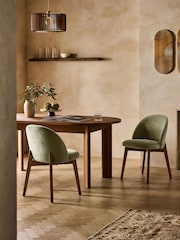 Set of 2 Relaxed Chenille Light Olive Green Preston Mid Wood Leg Dining Chairs - Image 1 of 5