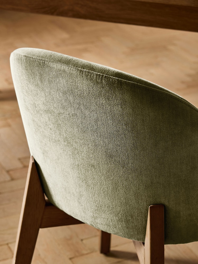 Set of 2 Relaxed Chenille Light Olive Green Preston Mid Wood Leg Dining Chairs - Image 2 of 5