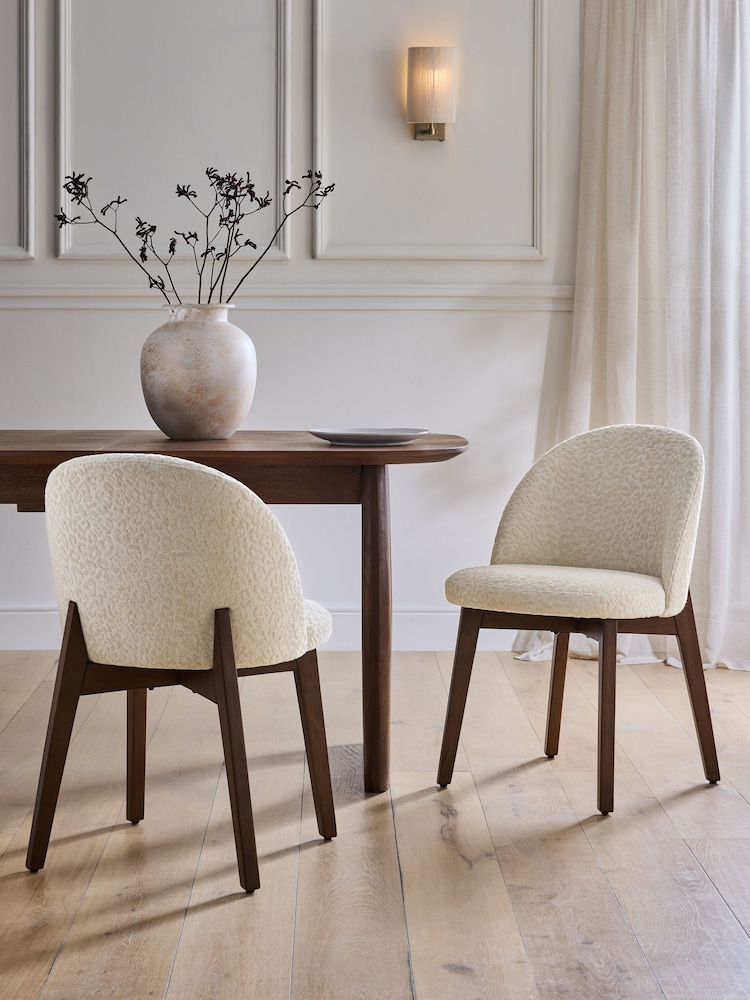 Set of 2 Linen Look Leopard Light Natural Preston Dark Wood Leg Dining Chairs - Image 1 of 8