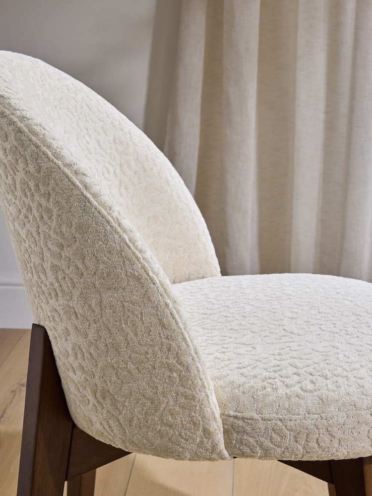 Set of 2 Linen Look Leopard Light Natural Preston Dark Wood Leg Dining Chairs - Image 2 of 8