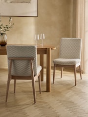 Set of 2 Woven Checkerboard Light Natural Atlas Mid Wood Leg Dining Chairs - Image 1 of 7