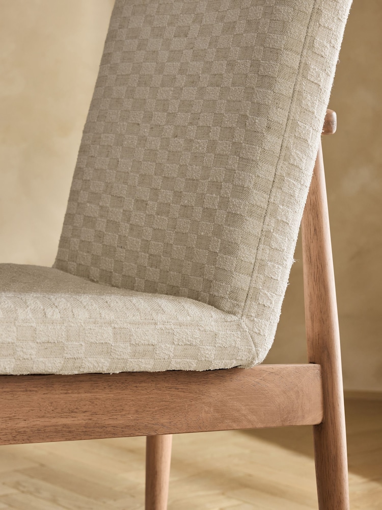 Set of 2 Woven Checkerboard Light Natural Atlas Mid Wood Leg Dining Chairs - Image 2 of 7