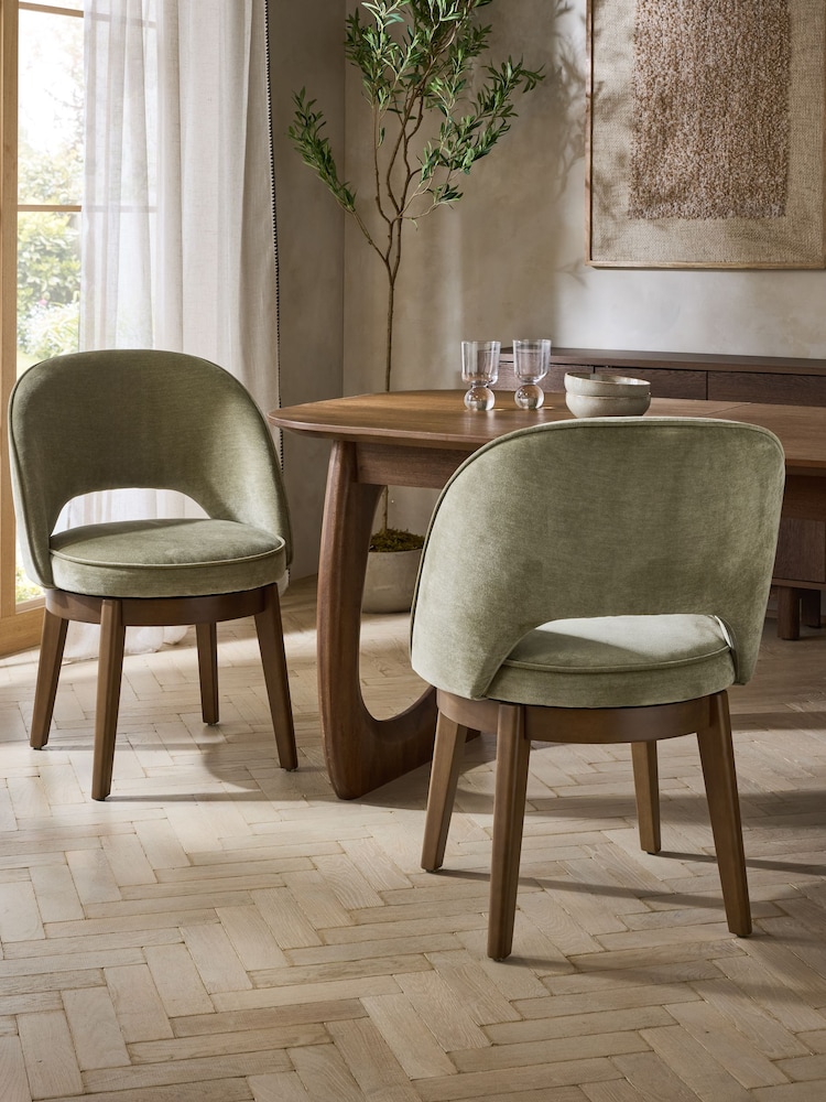 Set of 2 Relaxed Chenille Light Olive Green Monroe Dining Chairs - Image 1 of 8 Set of 2 Relaxed Chenille Light Olive Green Monroe Dining Chairs - Image 1 of 8