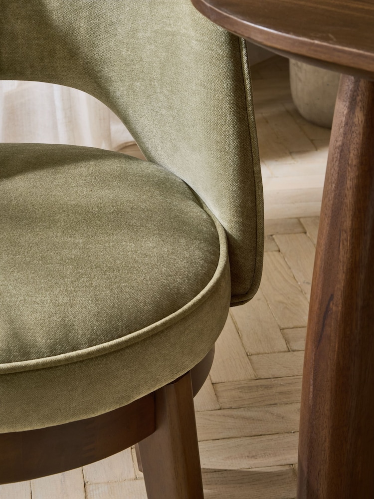 Set of 2 Relaxed Chenille Light Olive Green Monroe Dining Chairs - Image 2 of 8 Set of 2 Relaxed Chenille Light Olive Green Monroe Dining Chairs - Image 2 of 8