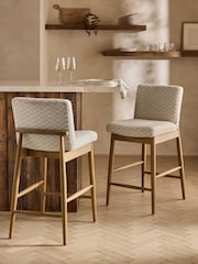 Woven Checkerboard Light Natural Atlas Light Oak Effect Leg Fixed Height Bar Stool - Image 1 of 7