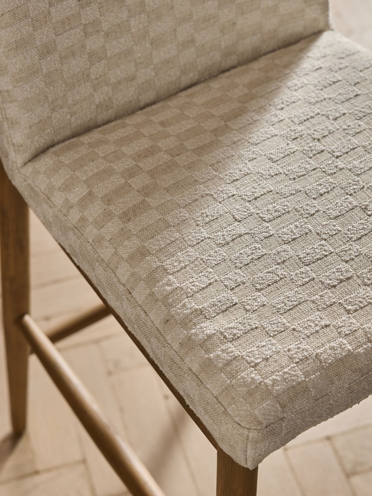 Woven Checkerboard Light Natural Atlas Light Oak Effect Leg Fixed Height Bar Stool - Image 2 of 7