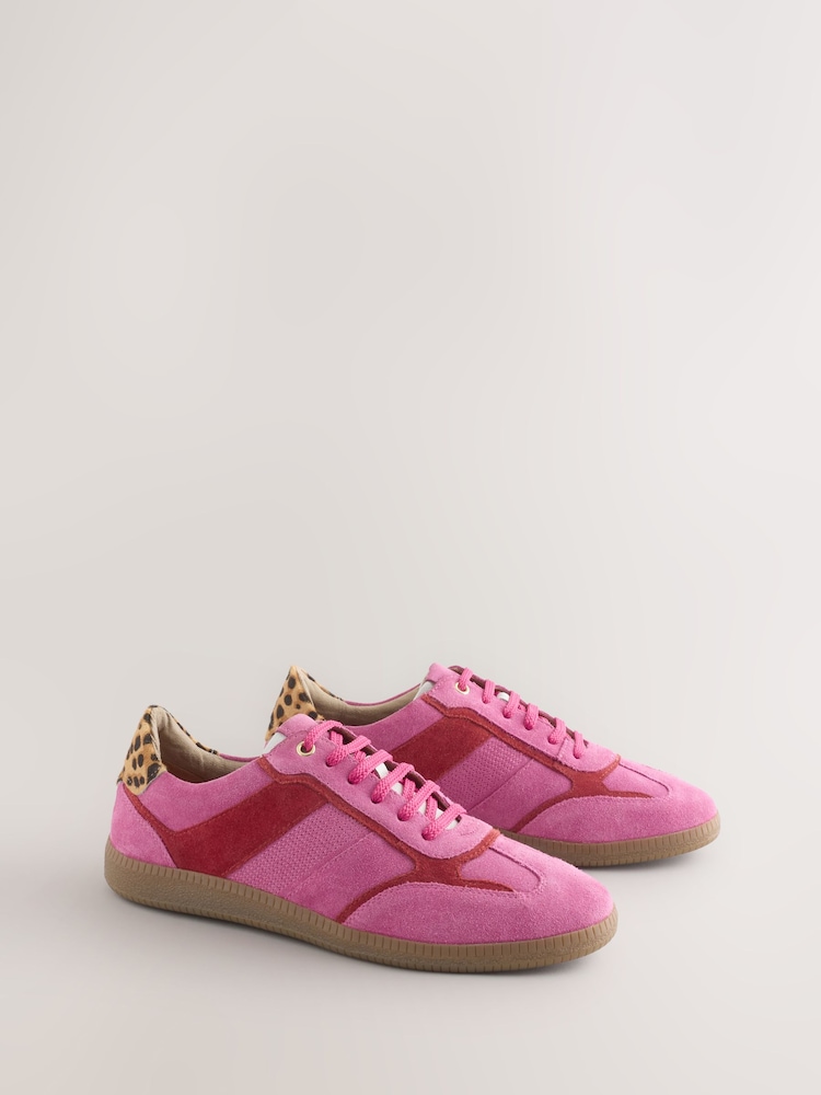 Never Fully Dressed Red/Pink Leather Slim Sole Lace Up Trainers - Image 2 of 5 Never Fully Dressed Red/Pink Leather Slim Sole Lace Up Trainers - Image 2 of 5