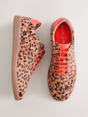 Leopard - Never Fully Dressed Leather Slim Sole Lace Up Trainers - Bild 3 von 5