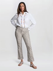 Gina Bacconi Charley Reversible Stretch Leopard Print Brown Jeans - Image 1 of 6