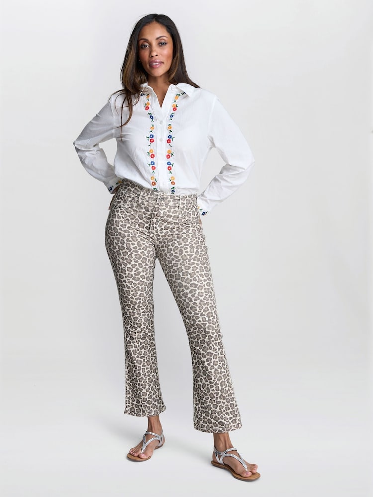 Gina Bacconi Charley Reversible Stretch Leopard Print Brown Jeans - Image 1 of 6