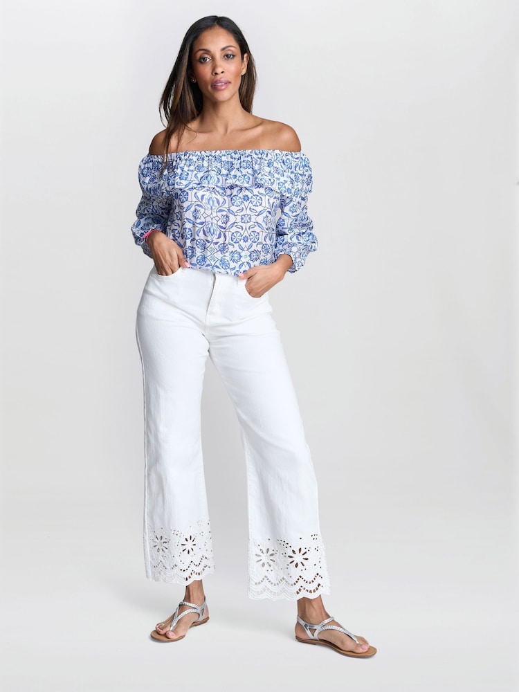Gina Bacconi Charity Embroidered White Jeans - Image 1 of 6