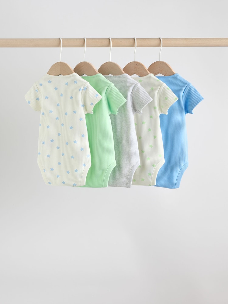 Blue/Green Short Sleeve Baby Bodysuits 5 Pack - Image 2 of 12