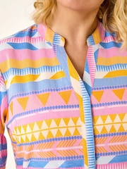 Roman Yellow Curve Stripe Print Boho Tiered Dress - Image 5 of 5