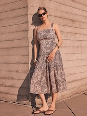 Mint Velvet Brown Floral Print Midi Dress - Image 1 of 8