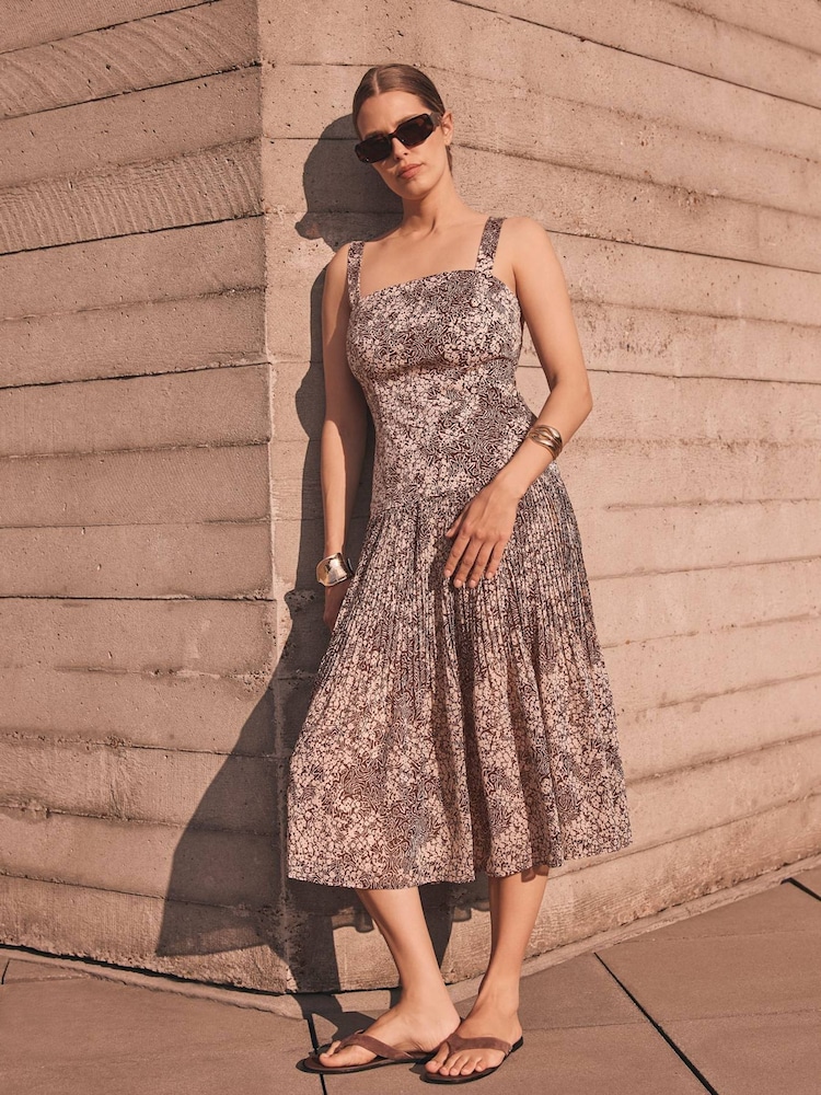 Mint Velvet Brown Floral Print Midi Dress - Image 1 of 8