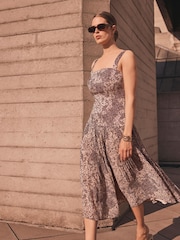 Mint Velvet Brown Floral Print Midi Dress - Image 2 of 8