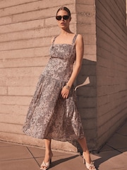 Mint Velvet Brown Floral Print Midi Dress - Image 3 of 8