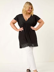 Roman Black Curve Lace Trim Stretch Blouse - Image 2 of 5