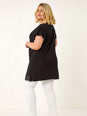 Roman Black Curve Lace Trim Stretch Blouse - Image 3 of 5