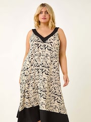 Roman Black Curve Animal Print V-Neck Midi Dress - Image 1 of 5
