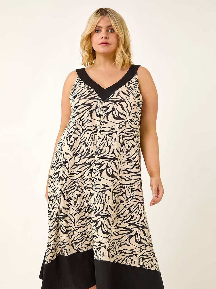 Roman Black Curve Animal Print V-Neck Midi Dress - Image 1 of 5