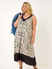 Roman Black Curve Animal Print V-Neck Midi Dress - Image 2 of 5