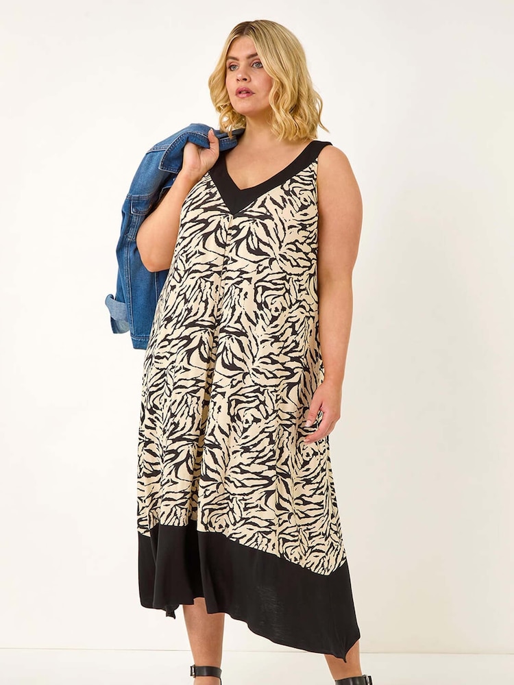 Roman Black Curve Animal Print V-Neck Midi Dress - Image 2 of 5