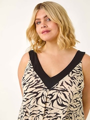 Roman Black Curve Animal Print V-Neck Midi Dress - Image 4 of 5
