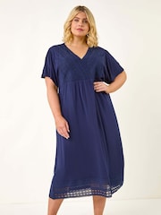 Roman Blue Curve Lace V-Neck Midi Dress - Image 2 of 5