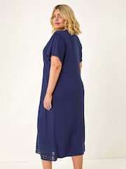 Roman Blue Curve Lace V-Neck Midi Dress - Image 3 of 5