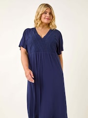 Roman Blue Curve Lace V-Neck Midi Dress - Image 4 of 5