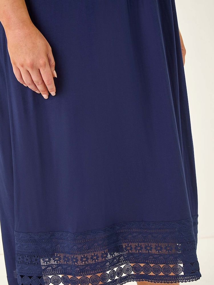 Roman Blue Curve Lace V-Neck Midi Dress - Image 5 of 5