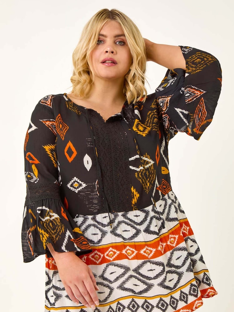 Roman Orange Curve Ikat Print Woven Blouse - Image 1 of 5