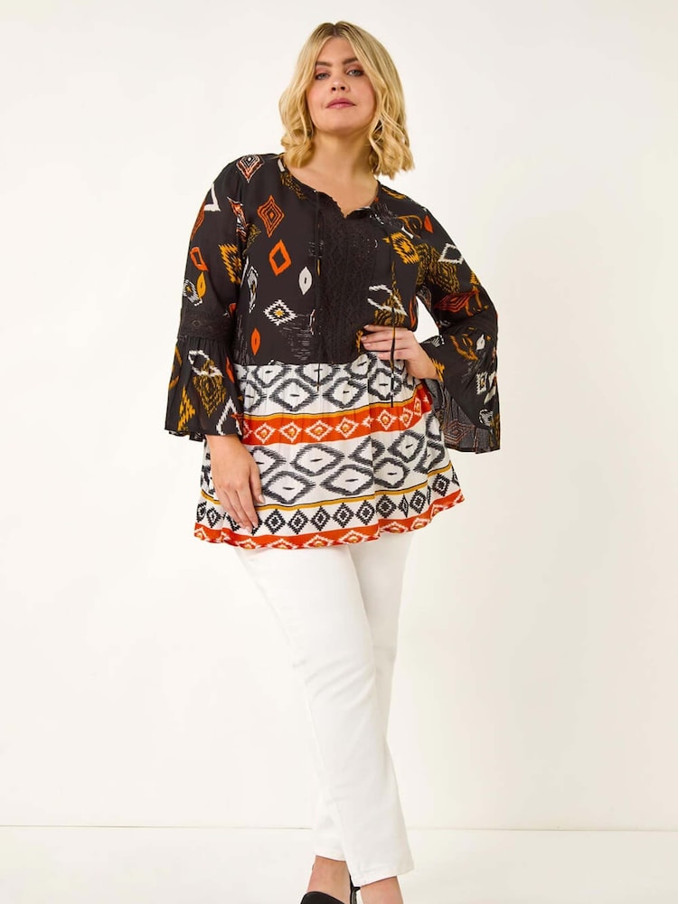 Roman Orange Curve Ikat Print Woven Blouse - Image 2 of 5
