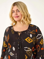 Roman Orange Curve Ikat Print Woven Blouse - Image 4 of 5