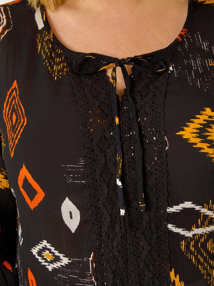 Roman Orange Curve Ikat Print Woven Blouse - Image 5 of 5