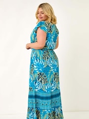 Roman Blue Curve Tropical Tie Neck Dress - Image 3 of 5