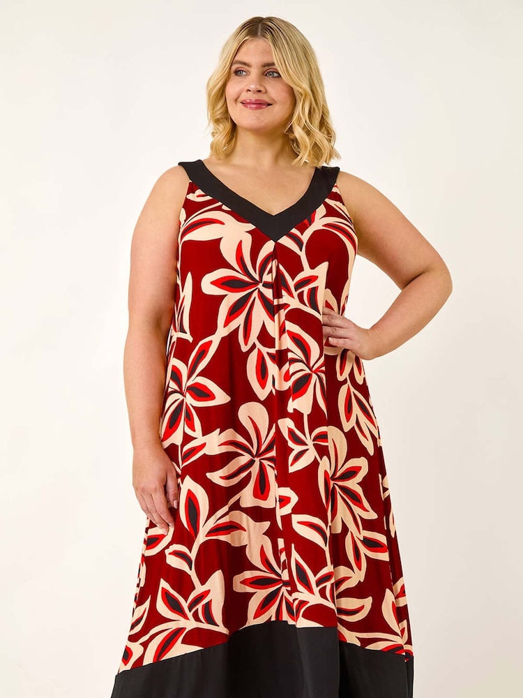 Roman Curve Floral Print V-Neck Dress - Imagen 1 de 5 Roman Curve Floral Print V-Neck Dress - Imagen 1 de 5