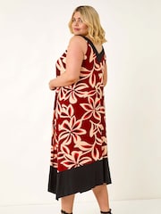 Roman Red Curve Floral Print V-Neck Dress - Image 3 of 5