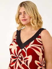 Roman Red Curve Floral Print V-Neck Dress - Image 4 of 5