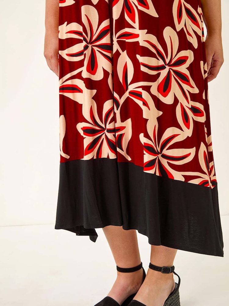 Roman Red Curve Floral Print V-Neck Dress - Image 5 of 5