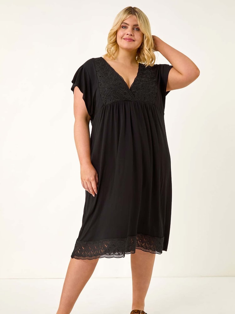 Roman Black Curve Lace V-Neck Midi Dress - Image 2 of 5