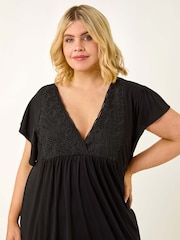 Roman Black Curve Lace V-Neck Midi Dress - Image 4 of 5