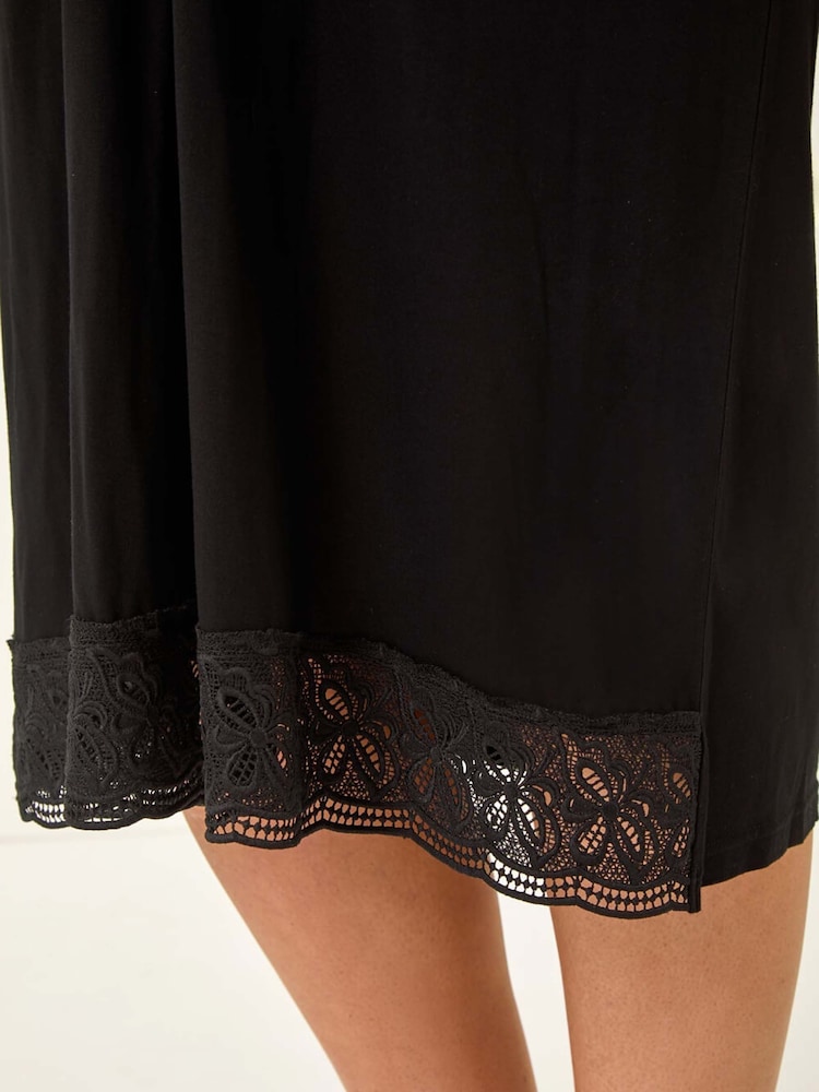 Roman Black Curve Lace V-Neck Midi Dress - Image 5 of 5