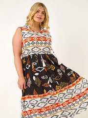 Vestido midi com estampa asteca e curva romana - Imagem 1 de 5