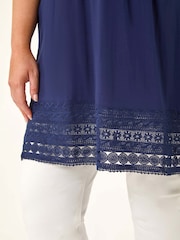 Roman Blue Curve Lace Trim Stretch Blouse - Image 5 of 5